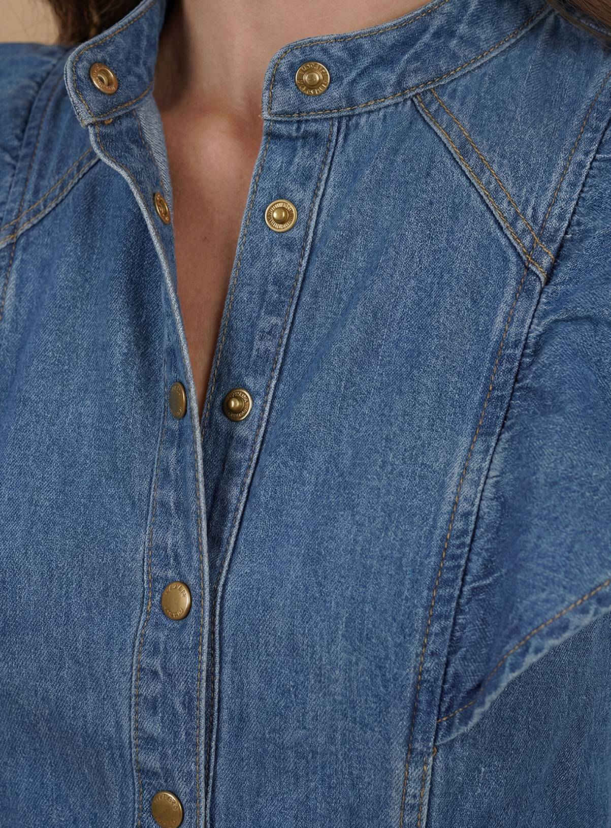 OASIS Ruffle Denim Midi Dress Mid Denim 10 - Image 3